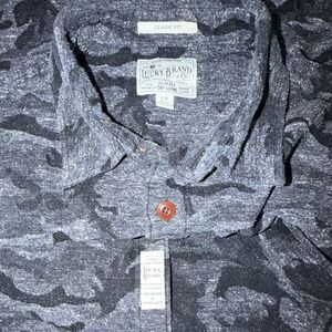 Lucky Brand Men's L Regular Classic Fit Blue Black Camo LS Button-Up Pockets